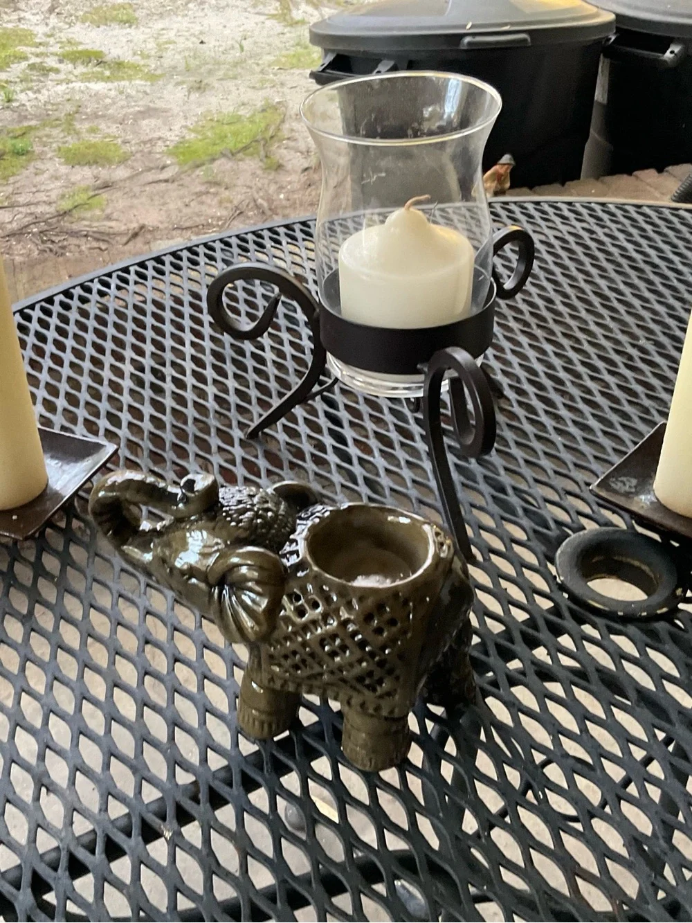 Ornate Ceramic Elephant Tealight Holder in Olive Green